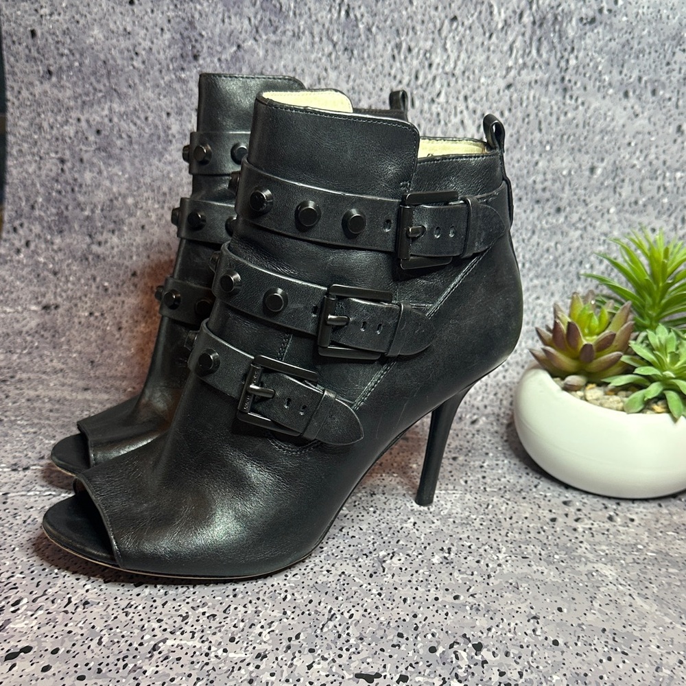 MICHAEL Michael Kors Black Peep-Toe Heeled Boots - Picture 3 of 6